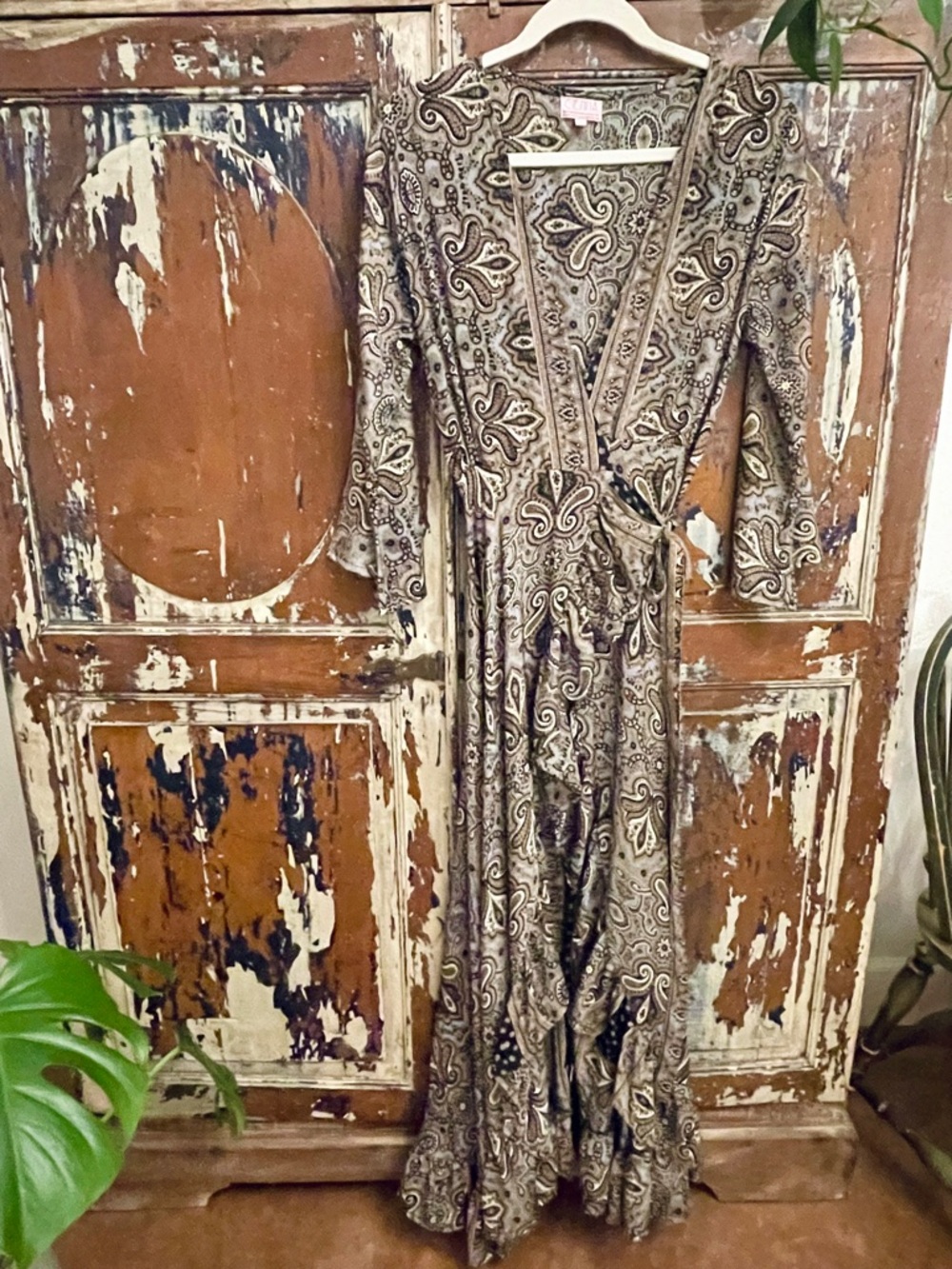 Cienna Silk Blend Paisley Wrap Dress - Small – Boho Chic Flowy Midi Dress/Duster - Picture 5 of 8